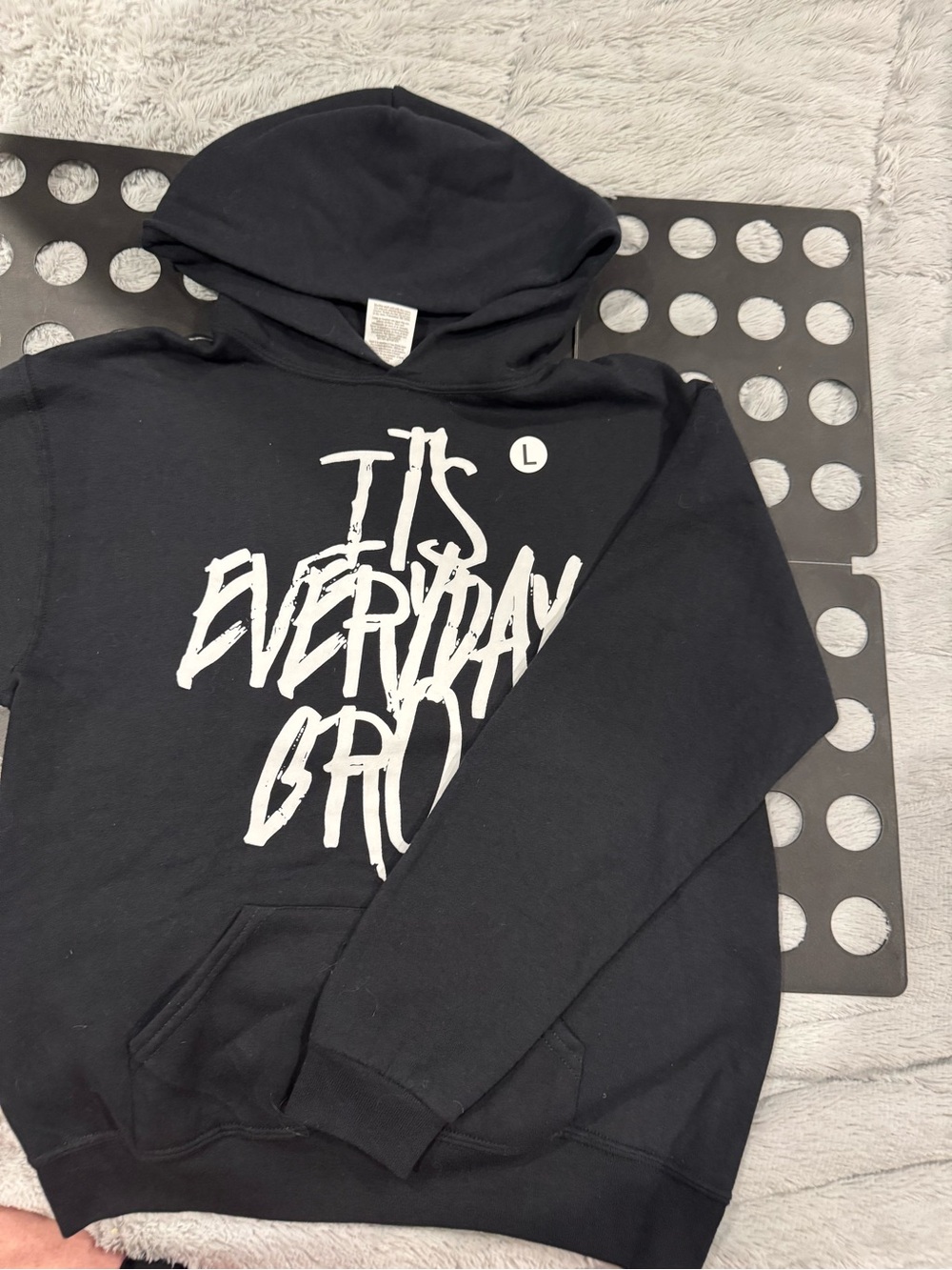 Jerzees Black Crewneck Sweatshirt with White Graphic Text boys large $20